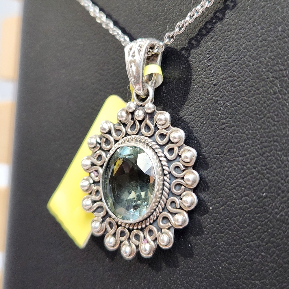 NWT 6ct 925 NATURAL Green Amethyst (Prasiolite) Pendant Necklace 18"